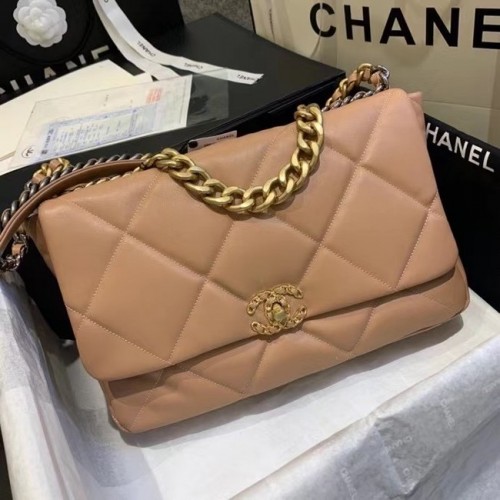 Голяма чанта с капак Chanel 19 AS1162 светло розова