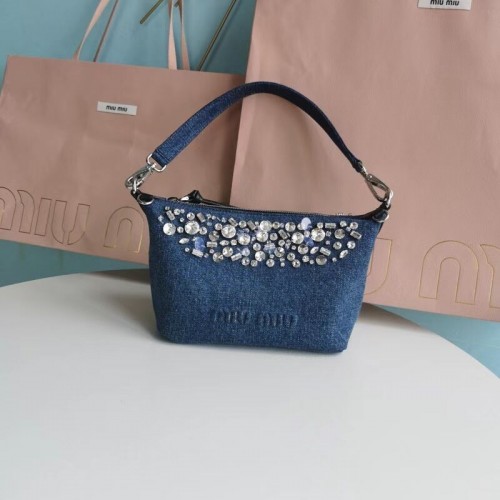 Чанта за рамо Miu Miu Denim 5NB841 синя